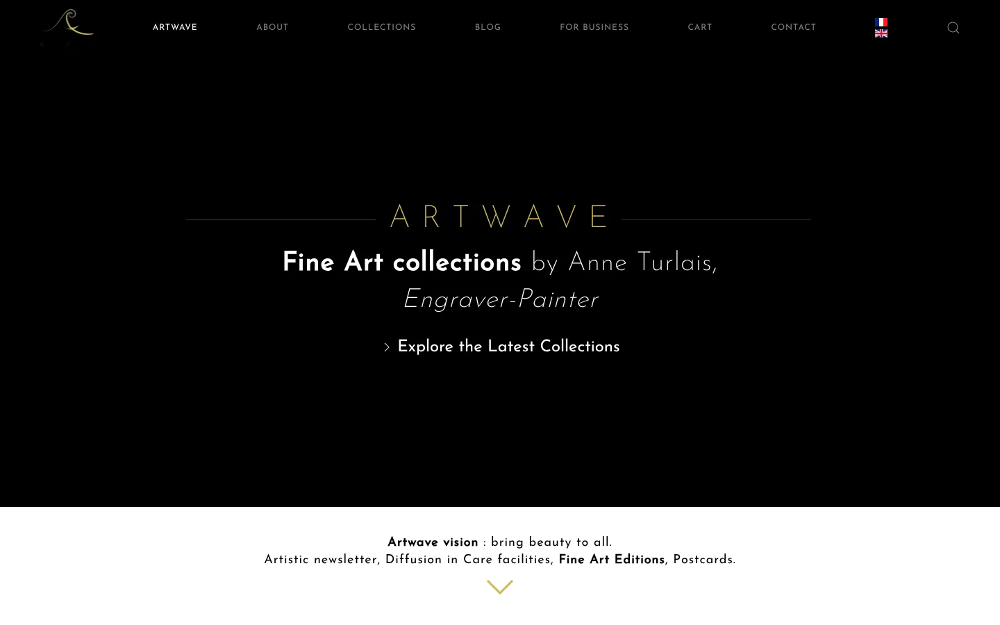 The gallery’s previous website, a black page with gold capitals